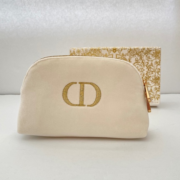 Christian Dior Gold Embroidered CD White Cosmetic Pouch Bag - Picture 4 of 8